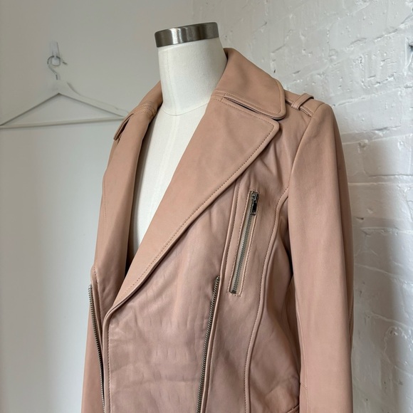 Cole Haan Pastel Pink Leather Moto Jacket - Picture 2 of 16
